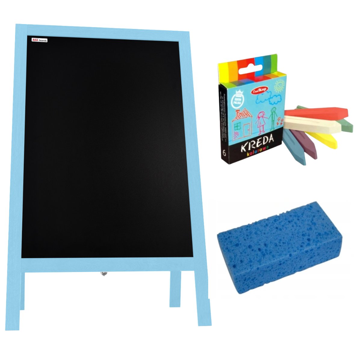 Allboards Potykacz niebieski stojak kredowy 118x61 cm pastelowy kolor PK96B+K6+G
