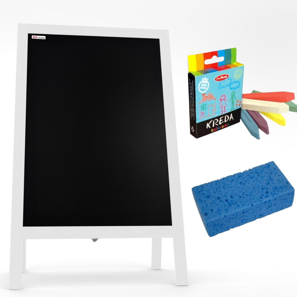 Allboards Potykacz biały stojak kredowy 118x61 cm pastelowy kolor PK96W+K6+G