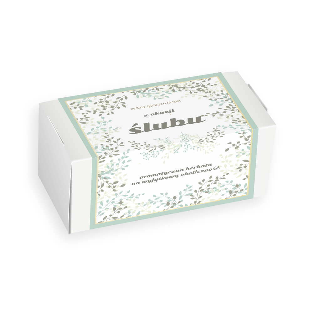 Zestaw herbat z okazji Ślubu - elegancki box z 20 saszetkami herbat sypanych o różnych smakach i rodzajach 20x 5g/8g