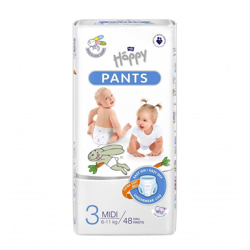 Bella Baby Happy Pieluchomajtki dla dzieci Happy Pants Midi 6-11 kg 48 szt. Folia |   BB-055-MU48-002