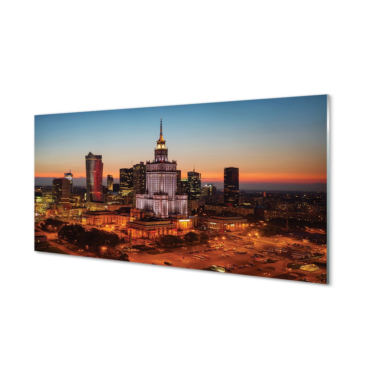 Szklany panel + klej Warszawa Wieżowce noc 120x60