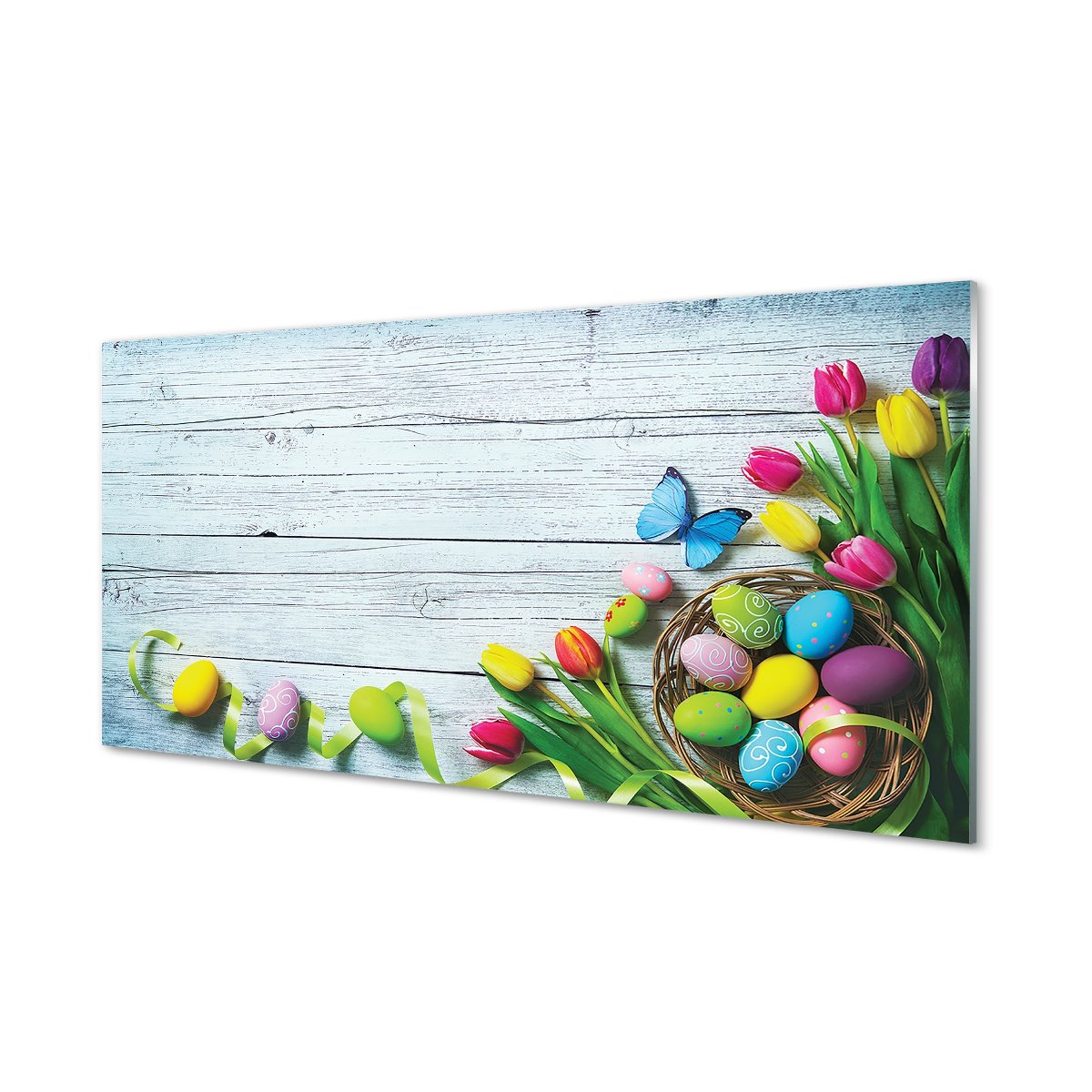 Ścienny panel kuchenny Jajka tulipany motyl 120x60