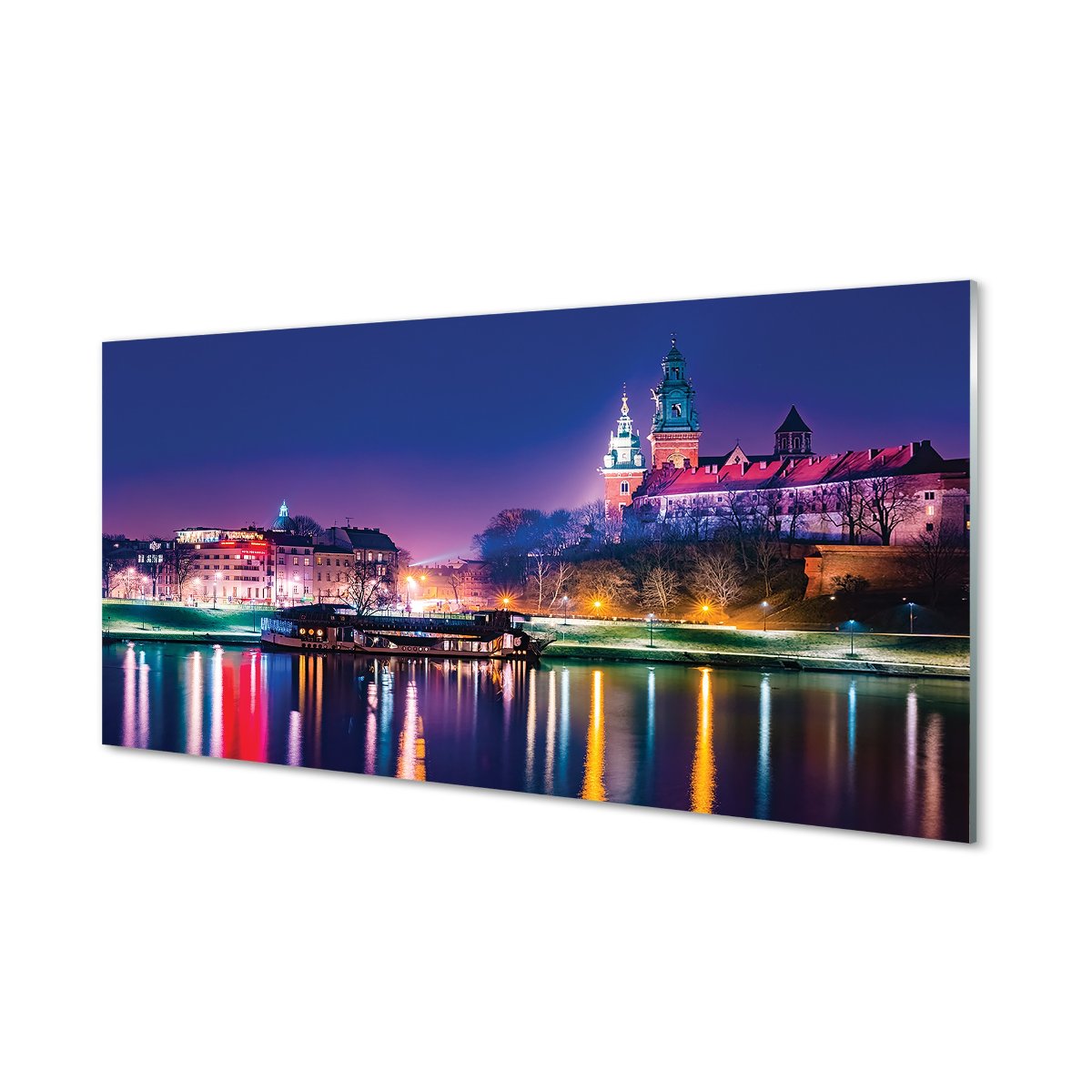 Szklany panel Kraków Miasto noc rzeka 120x60 cm