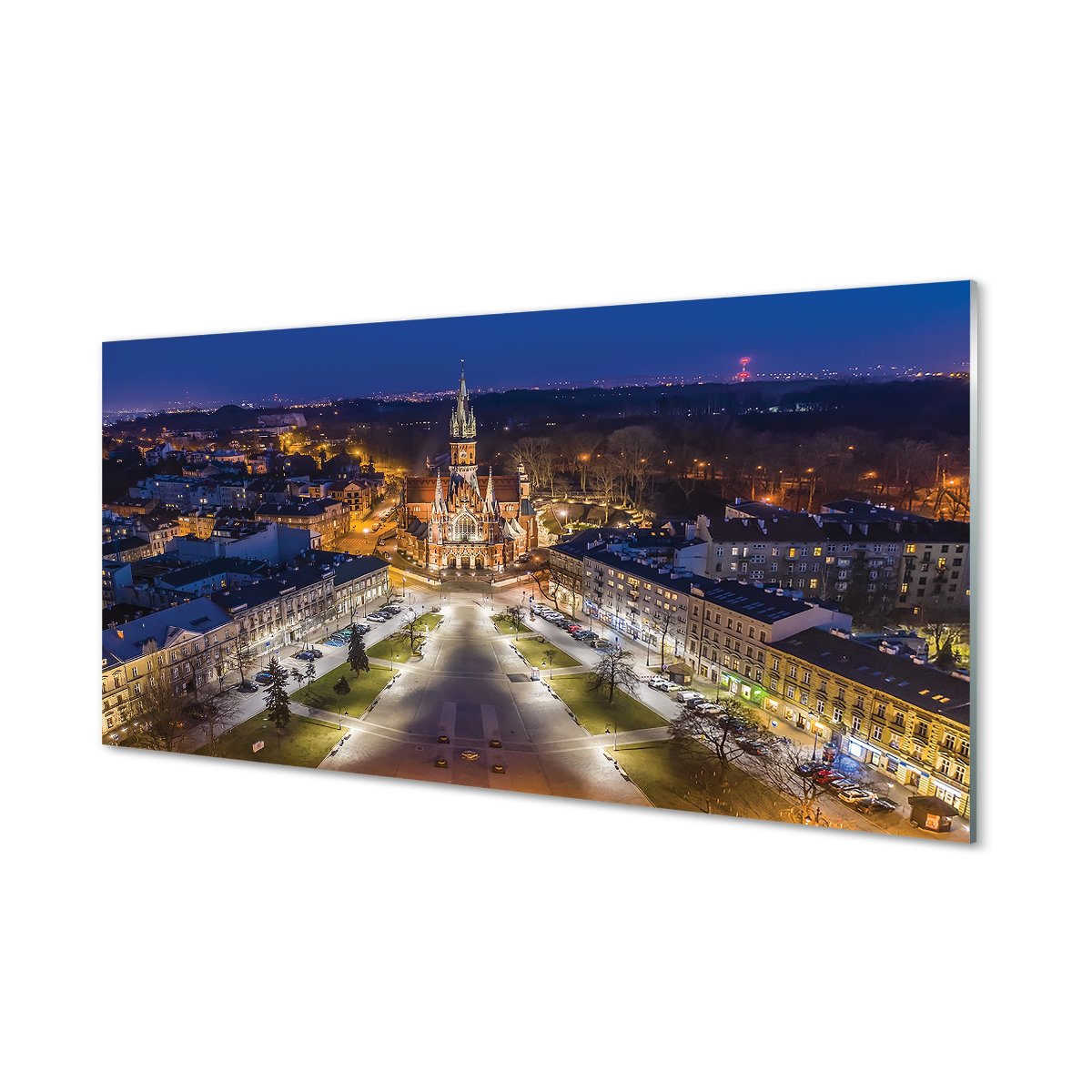 Panel szklany Kraków Noc kościół panorama 120x60