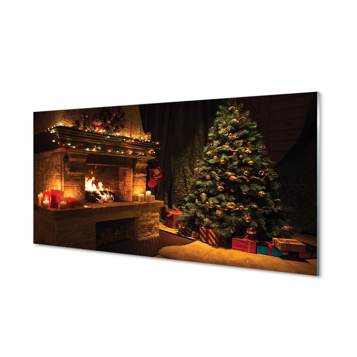Panel szklany kuchenny Choinka kominek 120x60 cm