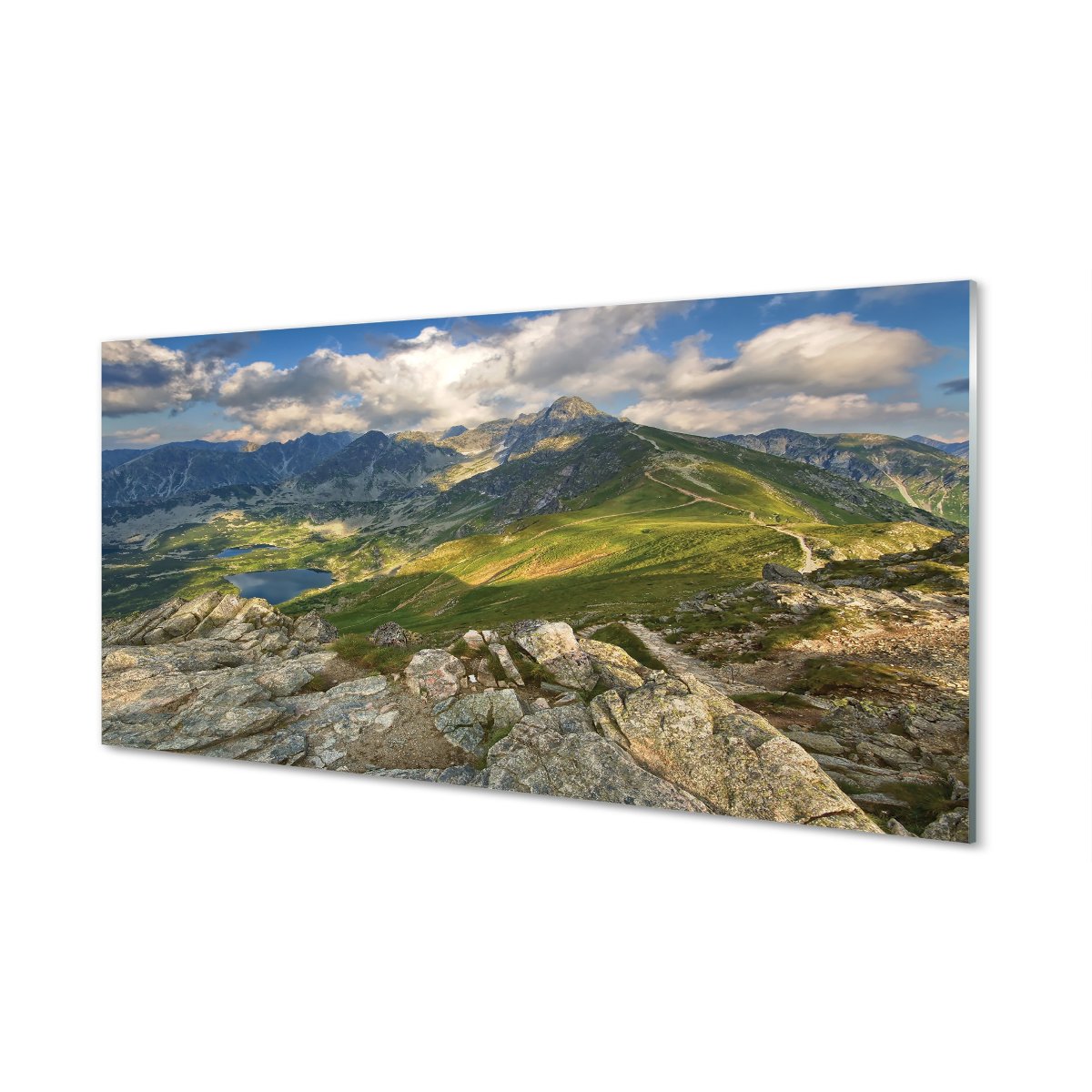 Szklany lacobel z grafiką Góry jezioro 120x60 cm