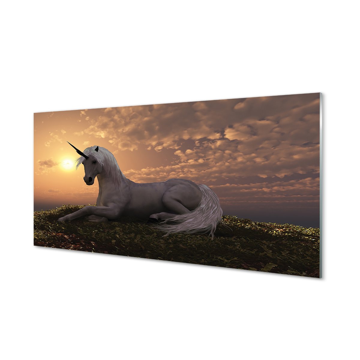 Szklany panel Jednorożec góry zachód słońca 120x60