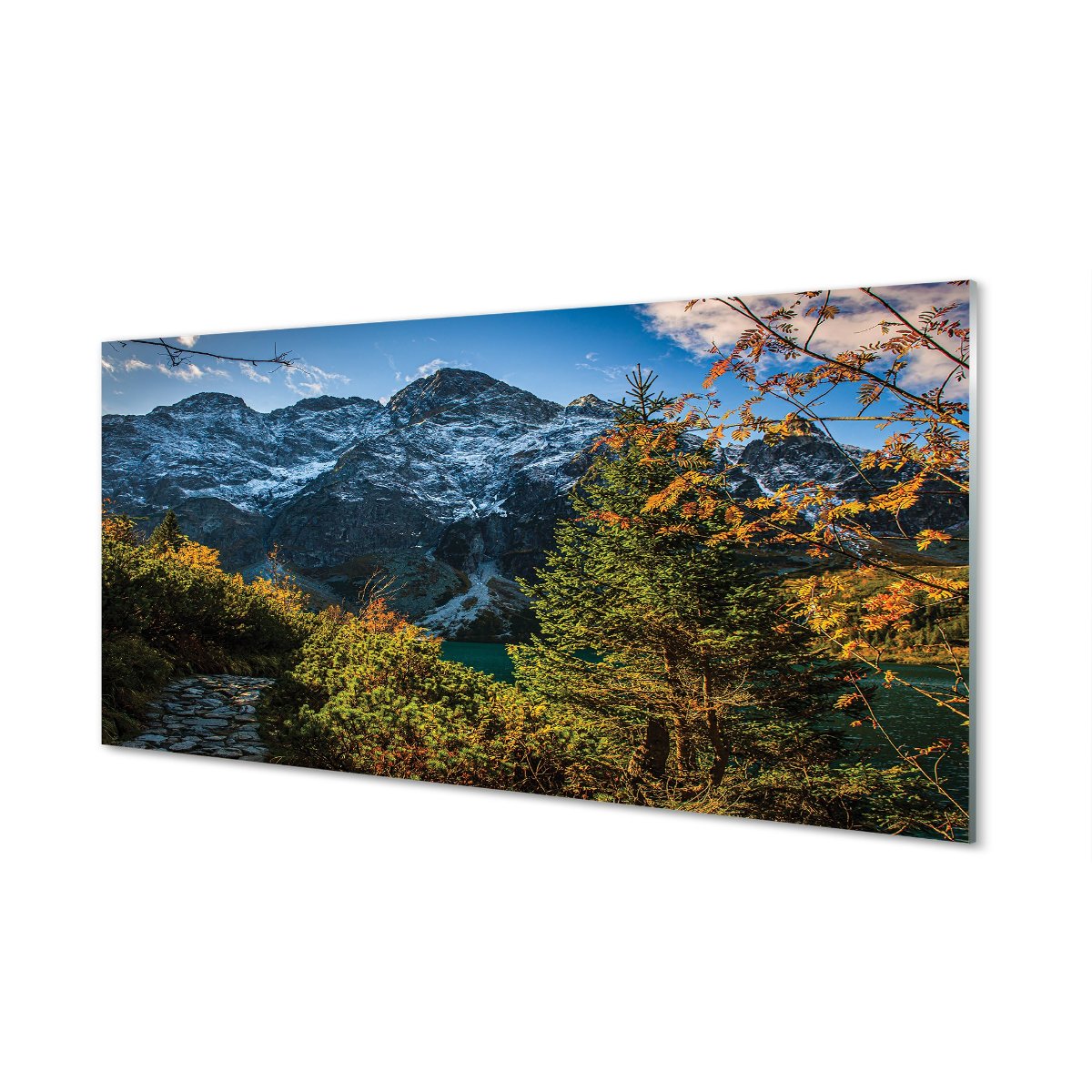 Nowoczesny panel szklany Góry jezioro 120x60 cm