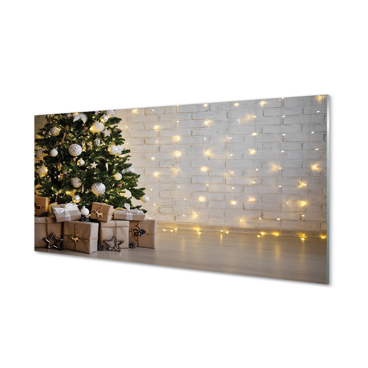 Szklany panel Choinki prezenty dekoracje 120x60 cm