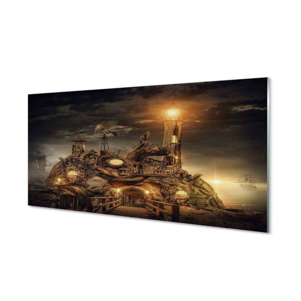 Szklany panel + klej Latarnia statek chmury 120x60