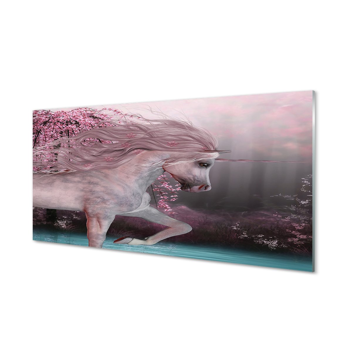 Szklany panel Jednorożec drzewa jezioro 120x60 cm