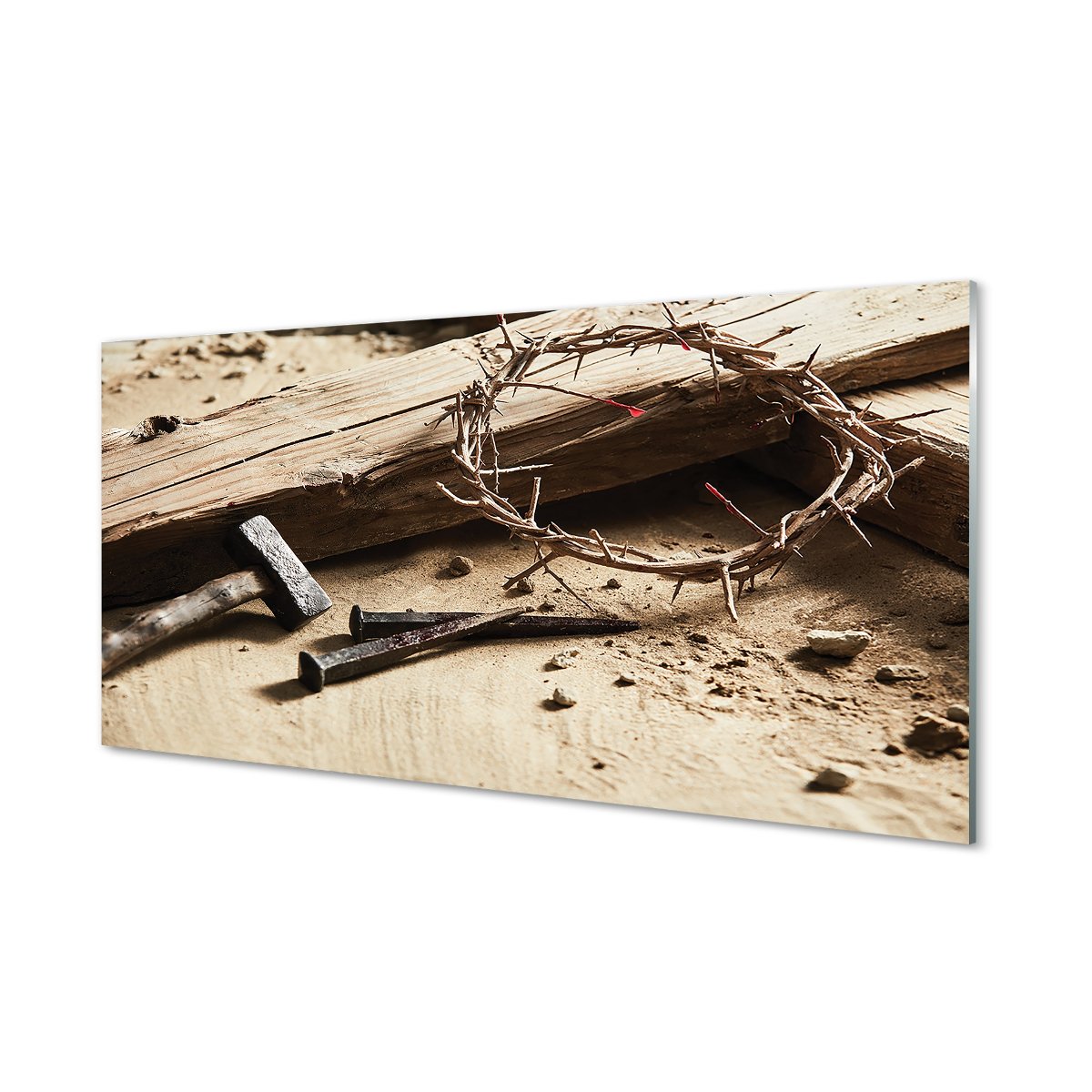 Szklany panel + klej Krzyż ciernie młotek 120x60