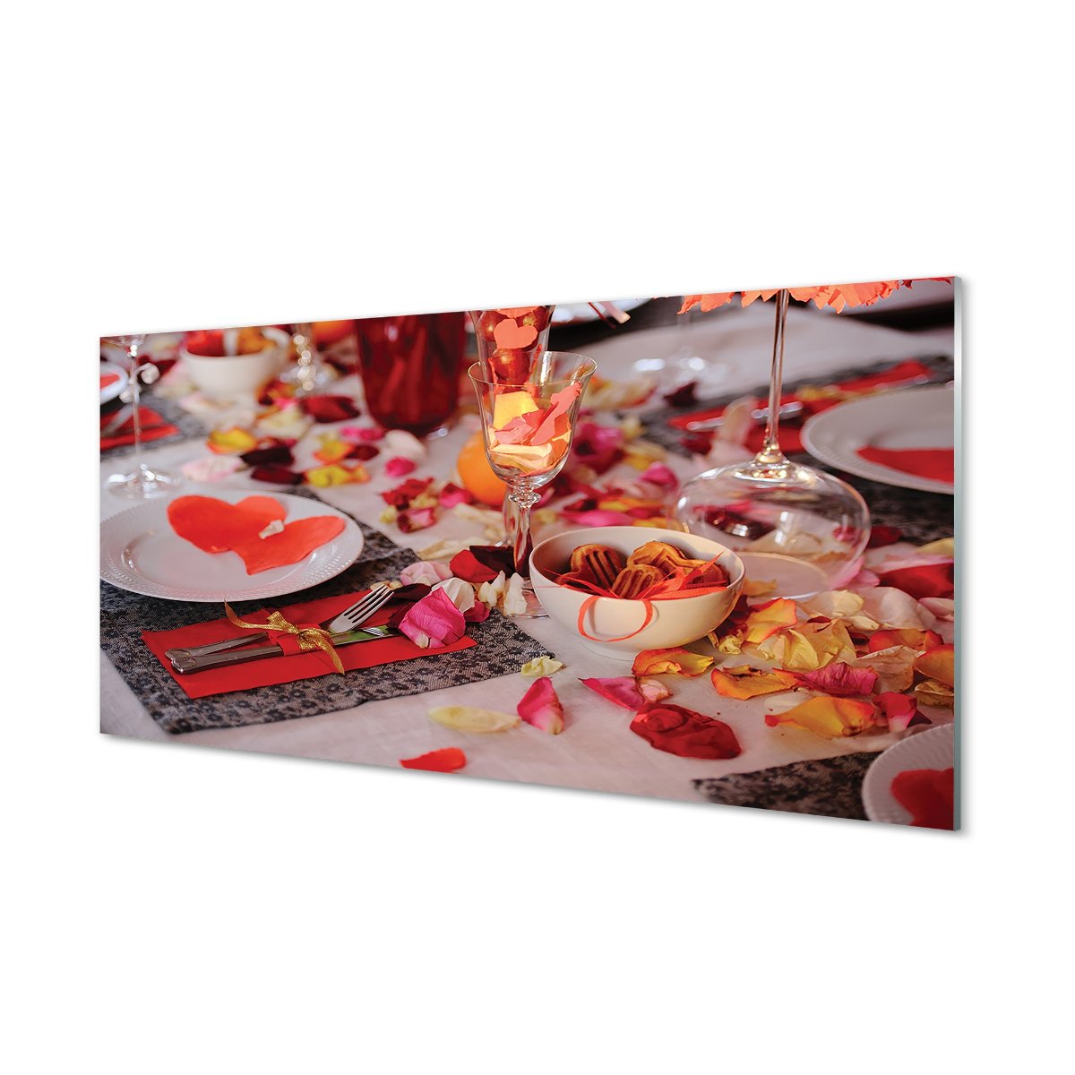 Szklany panel Serca płatki róż kolacja 120x60 cm