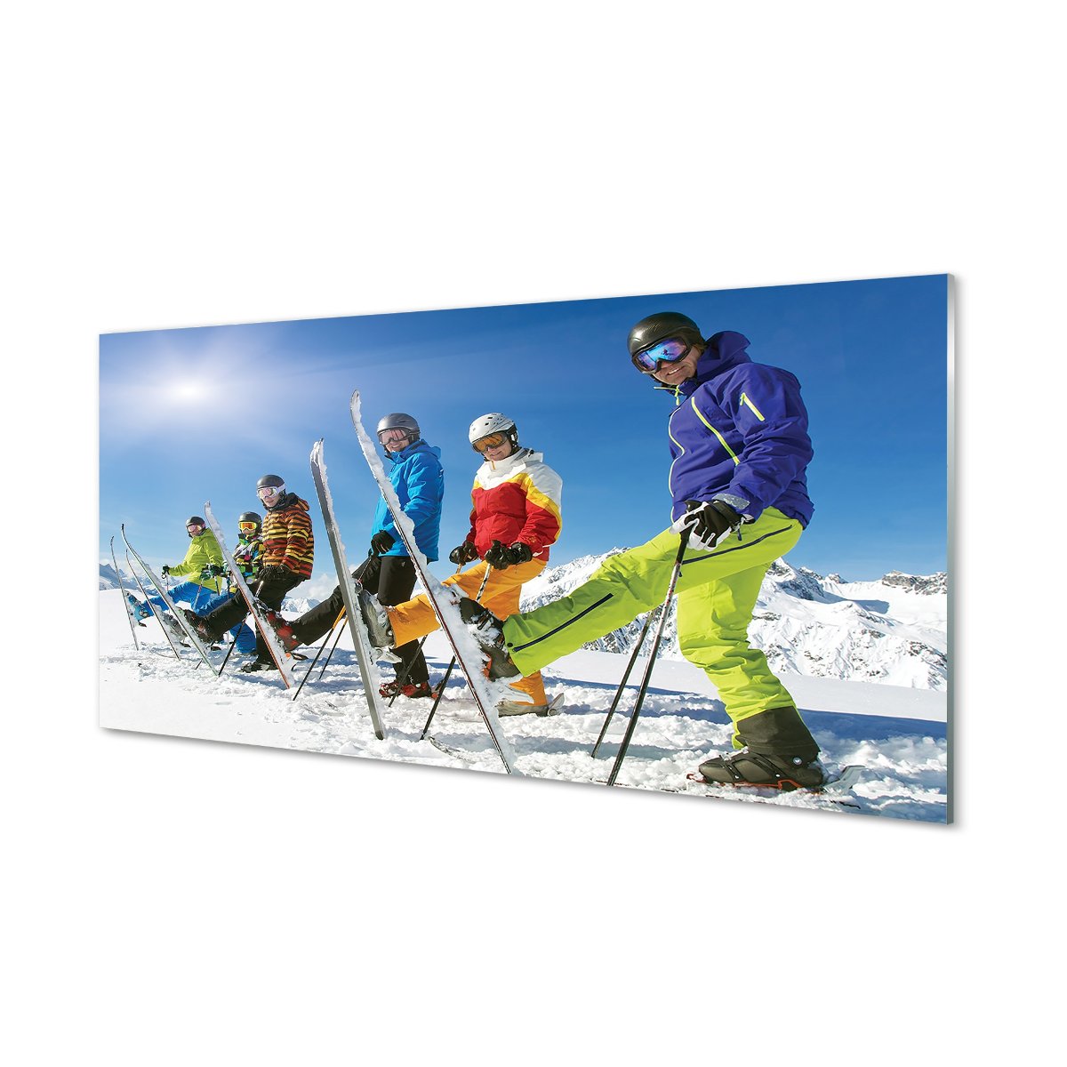 Szklany lacobel + klej Narciarze zima góry 120x60