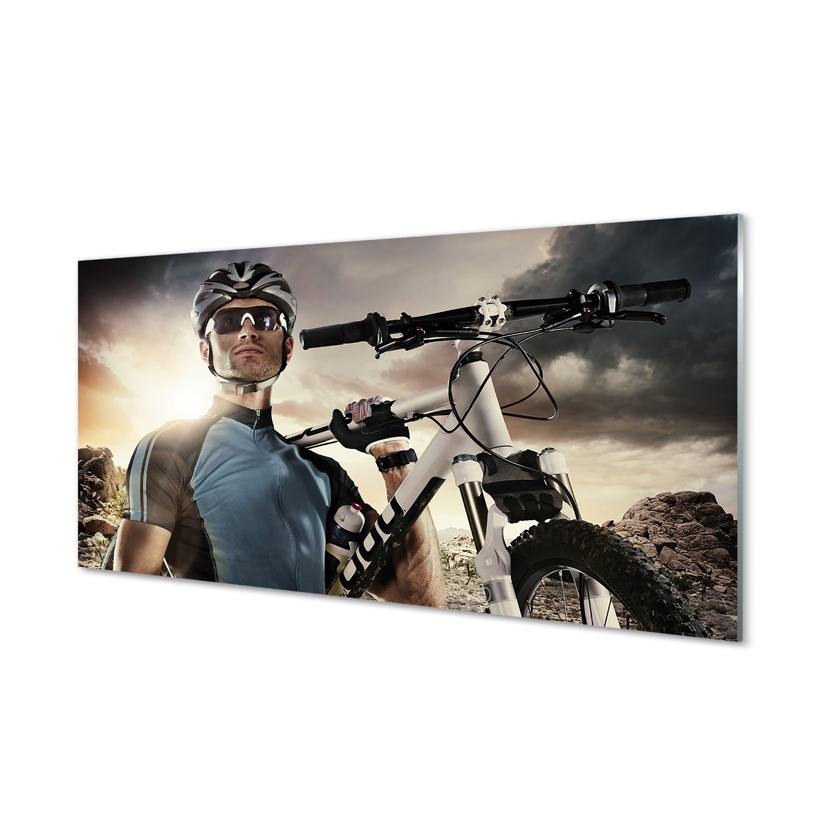Panel ścienny Rowerzysta rower chmury 120x60 cm
