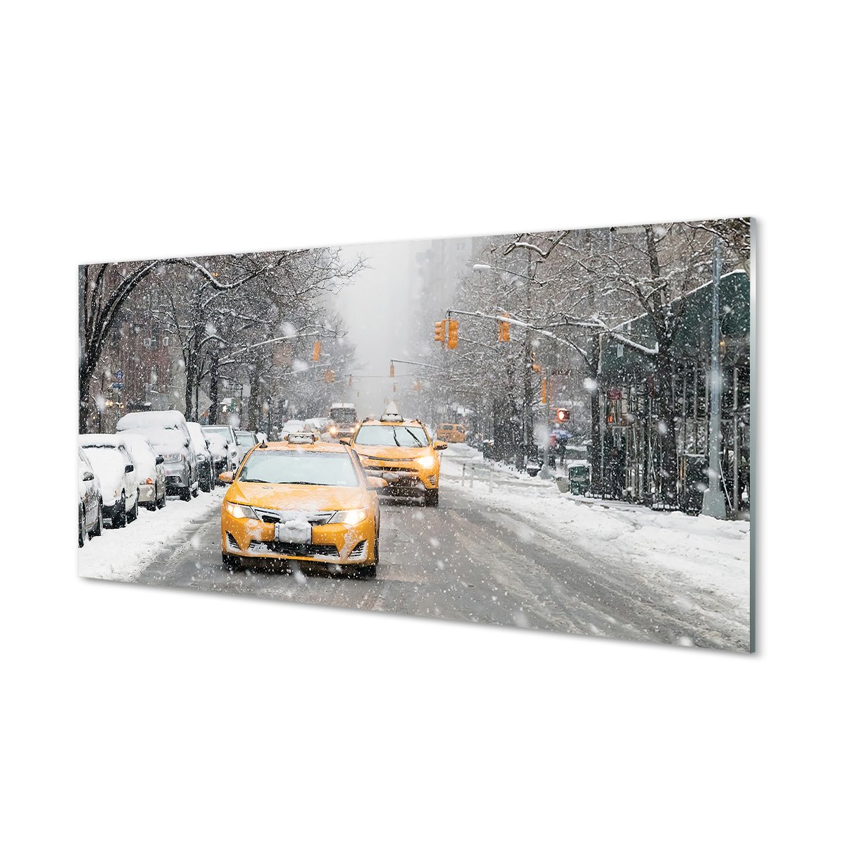 Szklany panel + klej Zima auta śnieg miasto 120x60