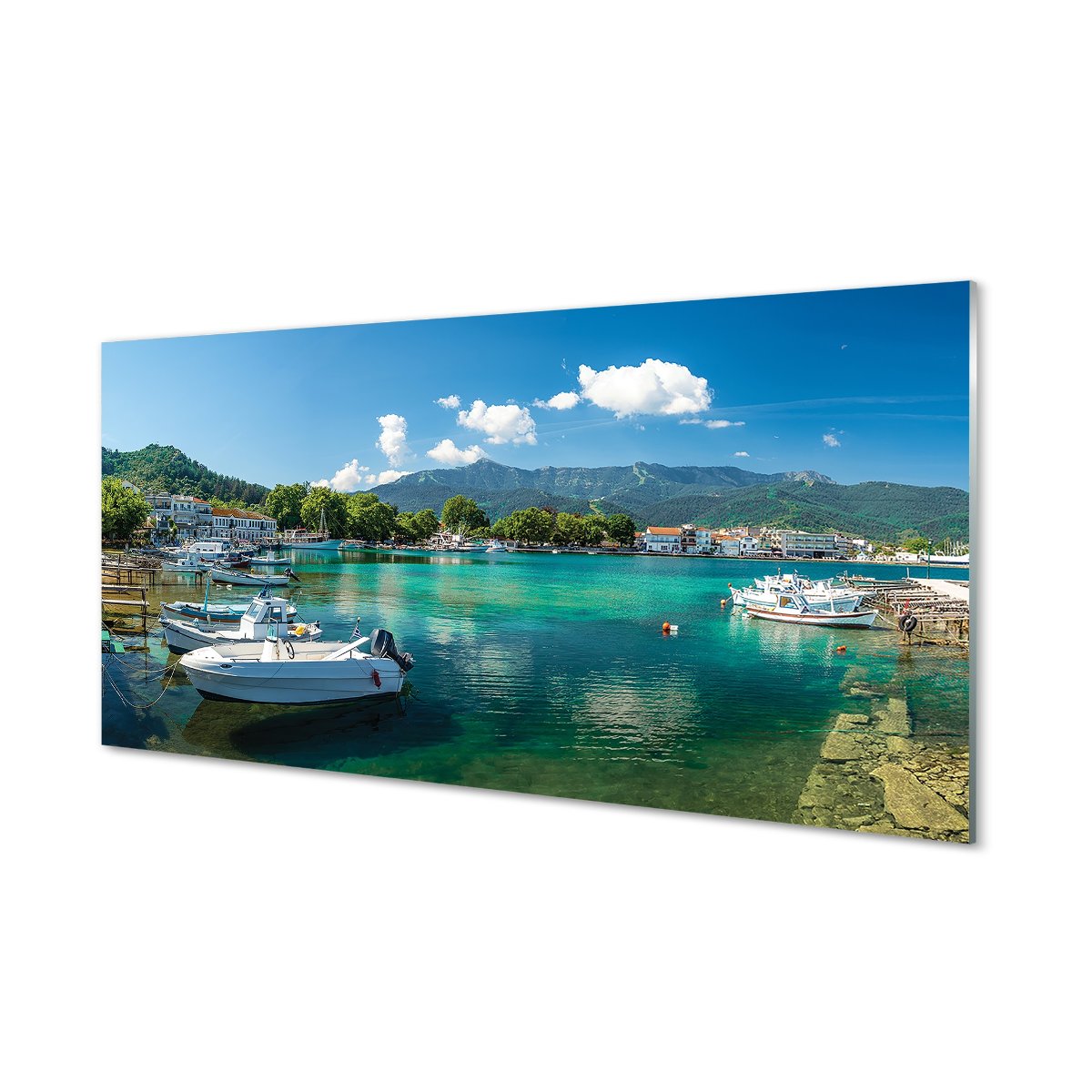 Ścienny panel Grecja Przystań morze góry 120x60 cm