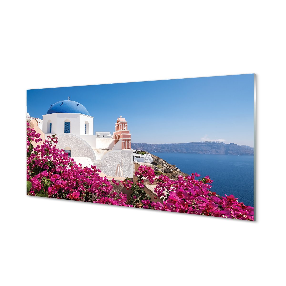 Panel ścienny Grecja Kwiaty morze budynki 120x60
