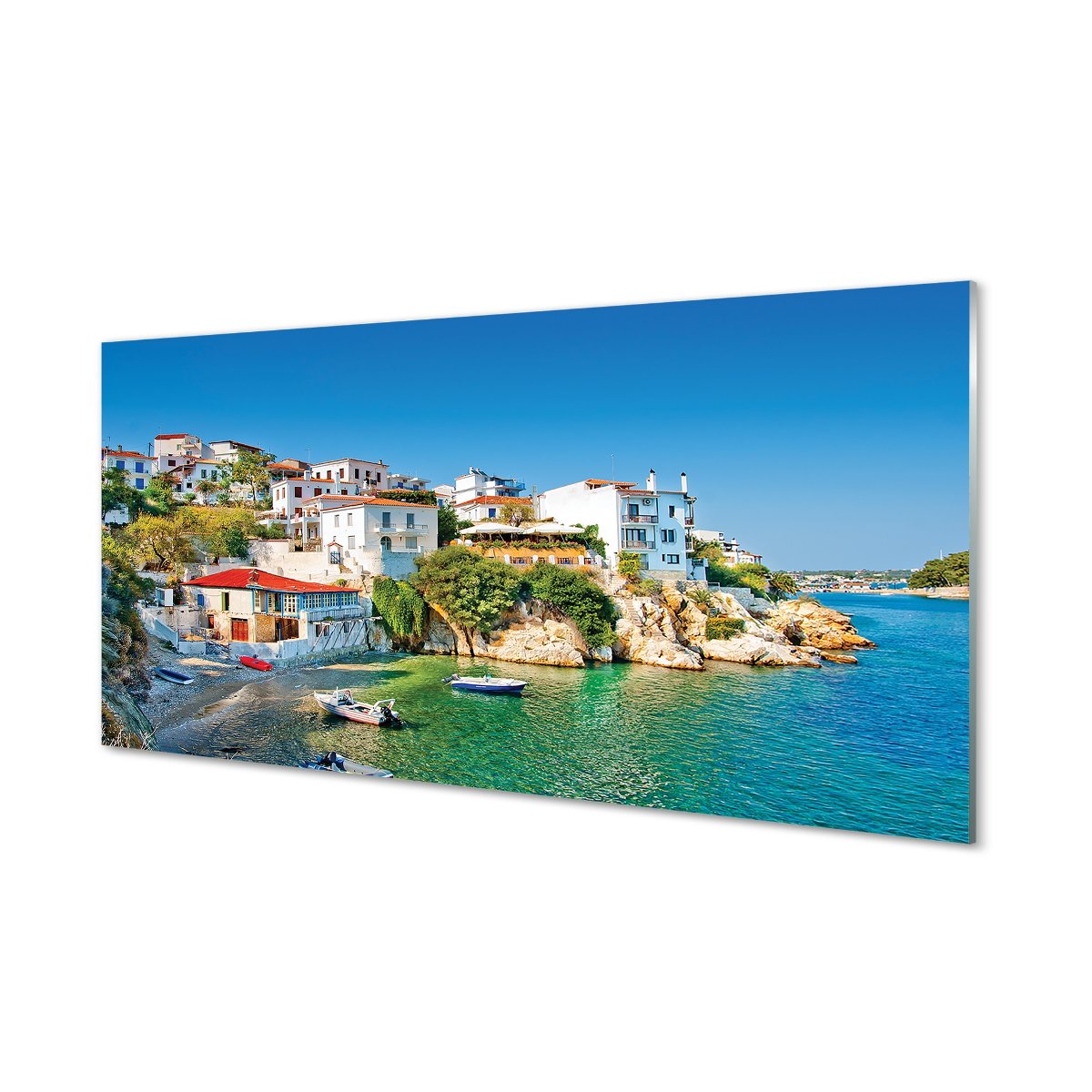 Lacobel szkło Grecja Wybrzeże budynki morze 120x60