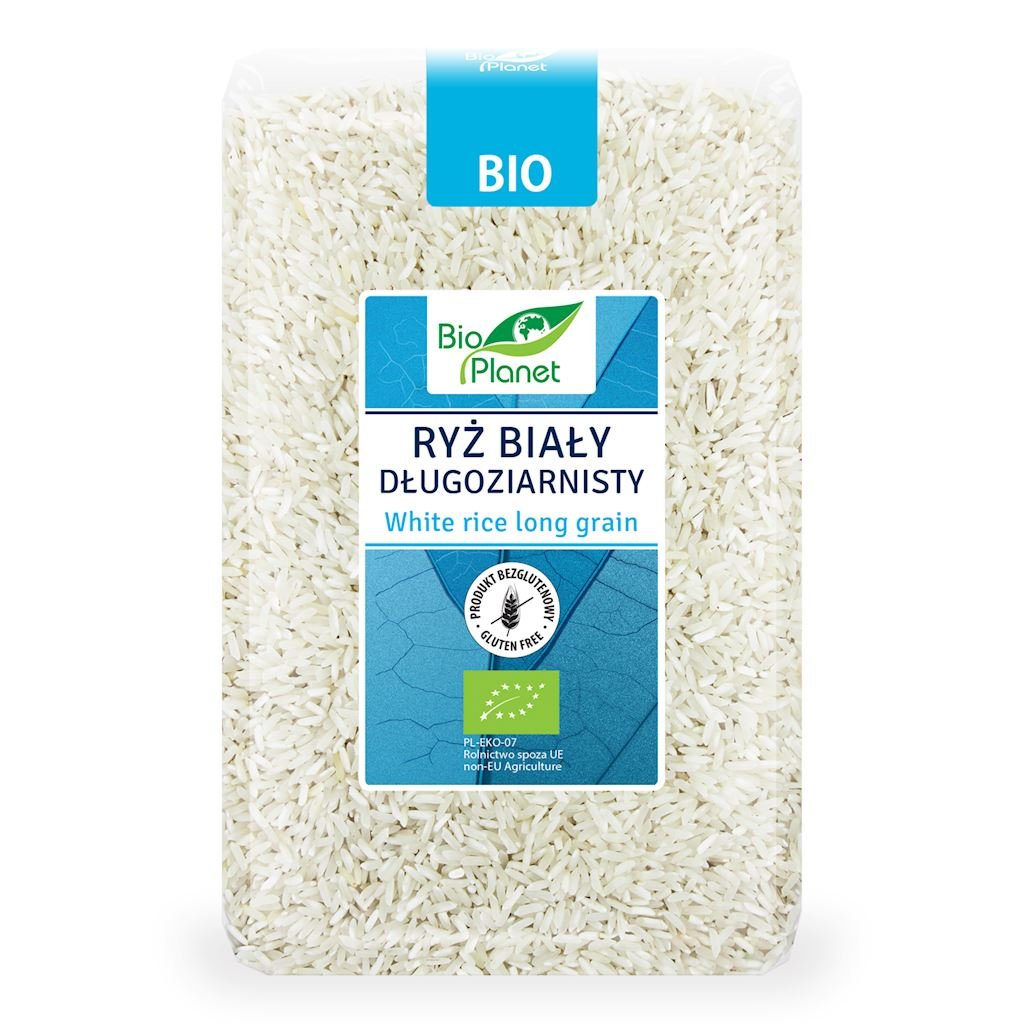 Bio Planet seria NIEBIESKA (ryże, kasze, ziarna) RYŻ BIAŁY DŁUGOZIARNISTY BEZGLUTENOWY BIO 1 kg -