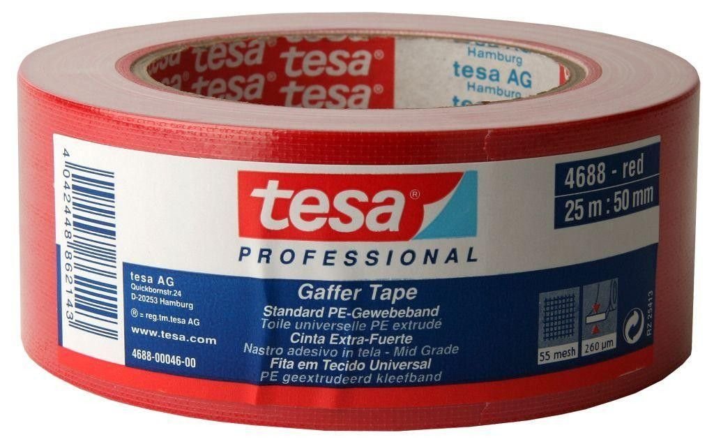 Tesa Taśma naprawcza tkaniowa 260 Gaffer, czerwona długość 25 m, szerokość 50 mm (04688-00046-00)