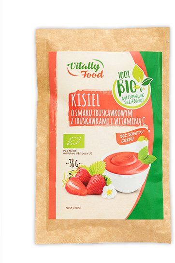 Vitally Food Kisiel o smaku truskawkowym z truskawkami i witaminą C bez dodatku cukru Bio 38g - Vitally Food