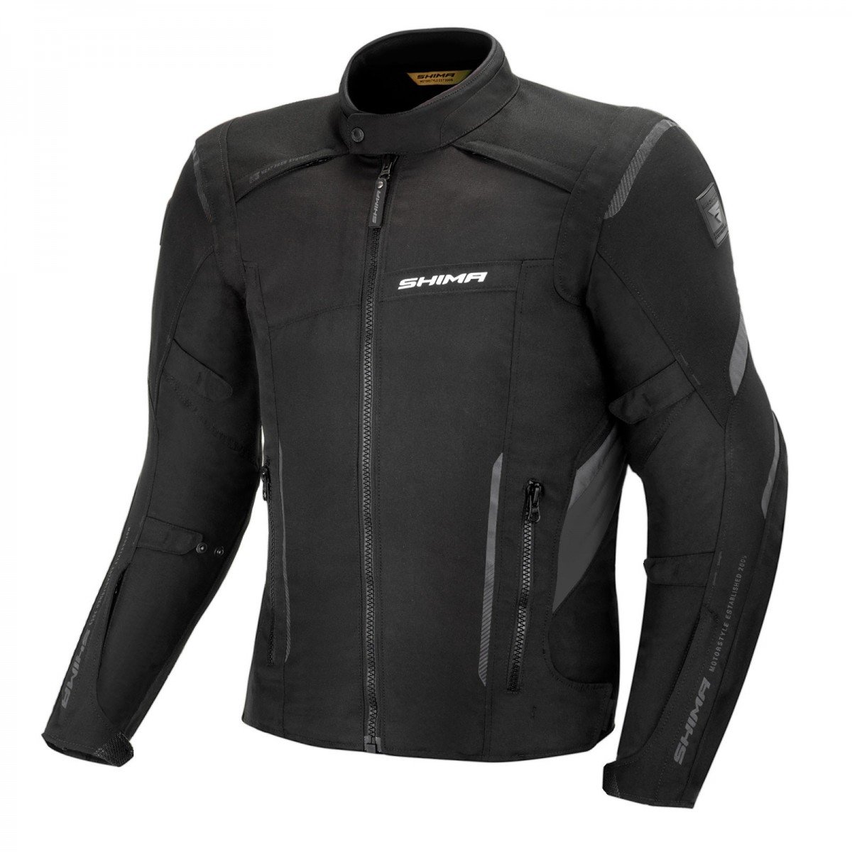 SHIMA RUSH MEN kurtka motocyklowa męska - tekstylna, wielosezonowa, miejska kurtka z membraną wodoodporną i ocieplaczem, protektorami CE pleców, łokci, barków (Czarna, XL)