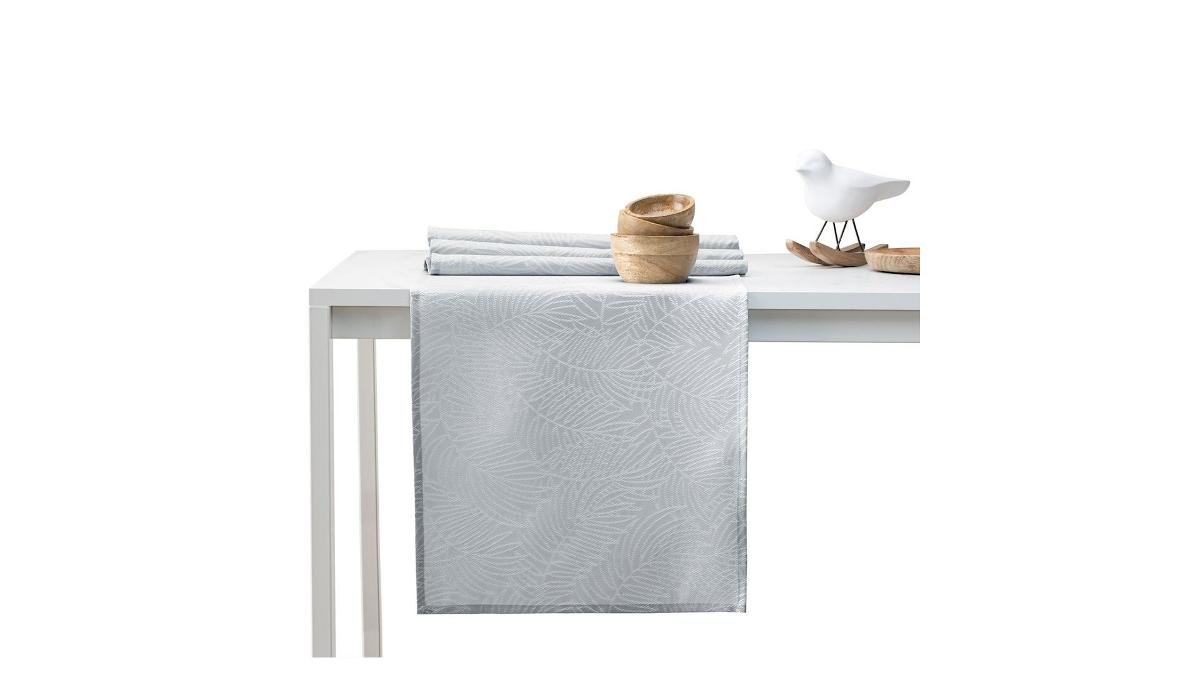 Obrus Gaia Szary Tłoczony Roślinny 115x300+35x300 AmeliaHome - TCLOTH/AH/GAIA/HMD/LIGHTGREY/SET/115x300+35x300