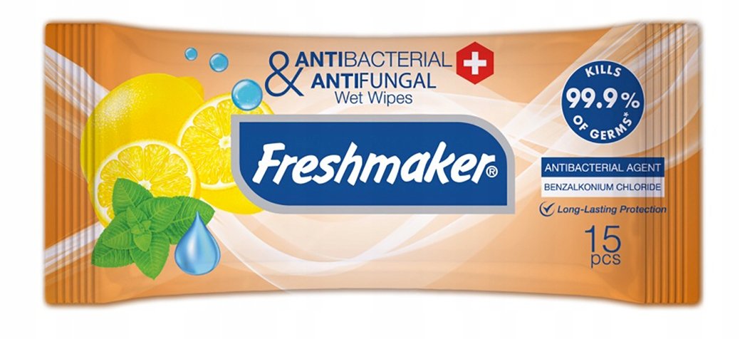 Freshmaker Chusteczki antybakteryjne  o zapachu limonki lub cytryny - 15 sztuk