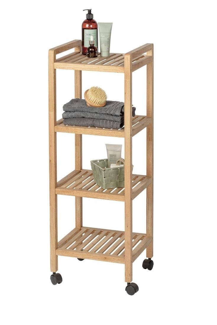 Drewniana 4-poziomowa półka łazienkowa na kółkach Wenko Norway
