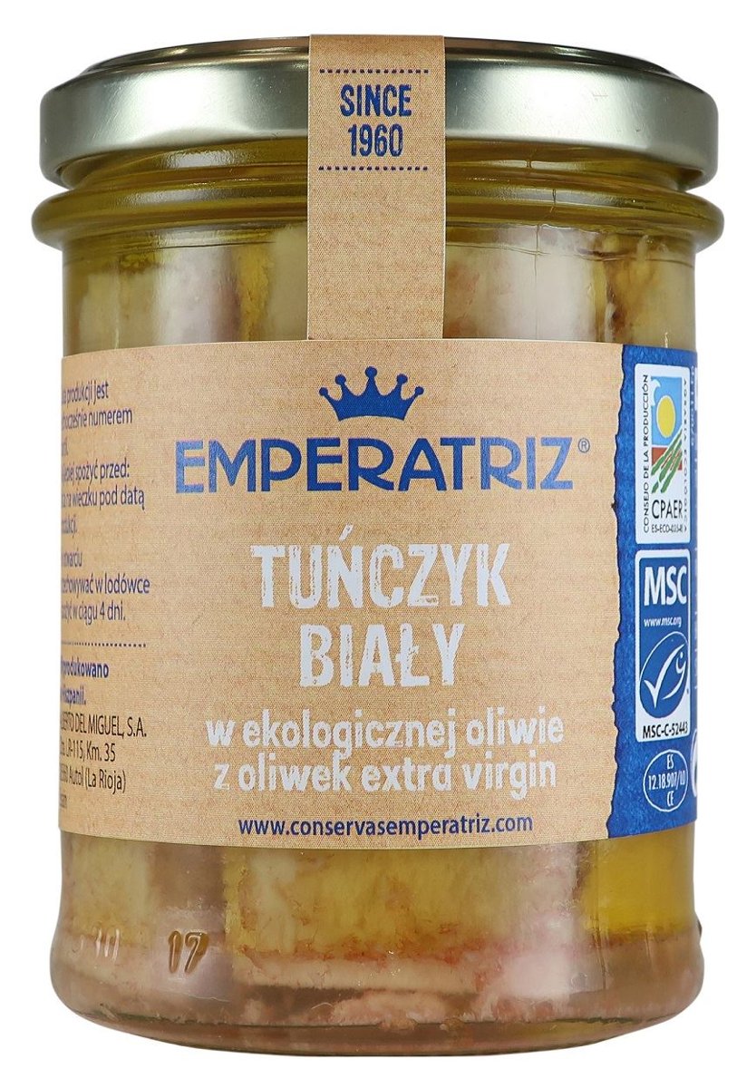 EMPERATRIZ Tuńczyk biały filety w BIO oliwie z oliwek extra virgin 200 g (130 g) (słoik)