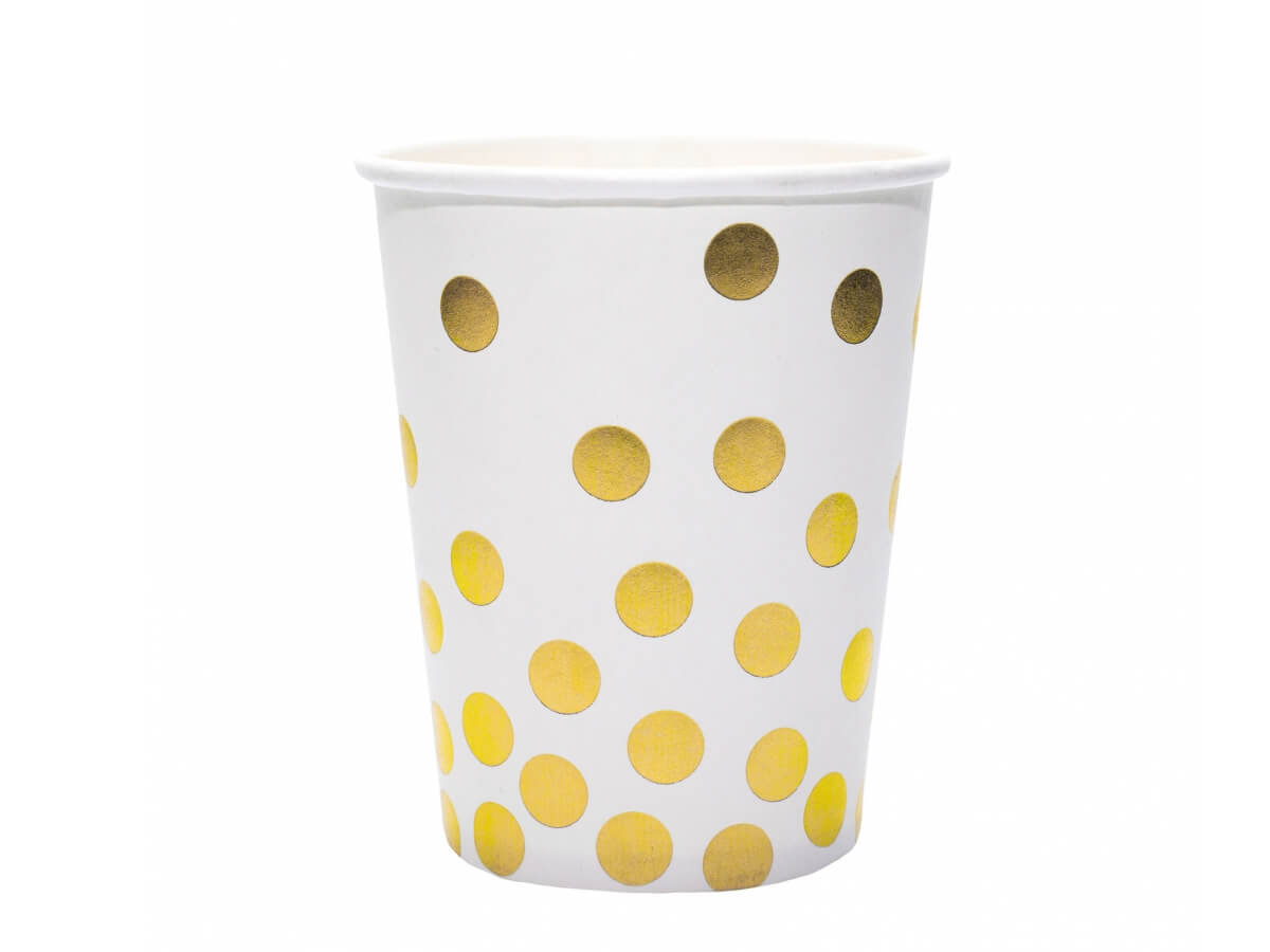 GAM Kubeczki papierowe białe w złote grochy - 260 ml - 6 szt. EKPKZL-6