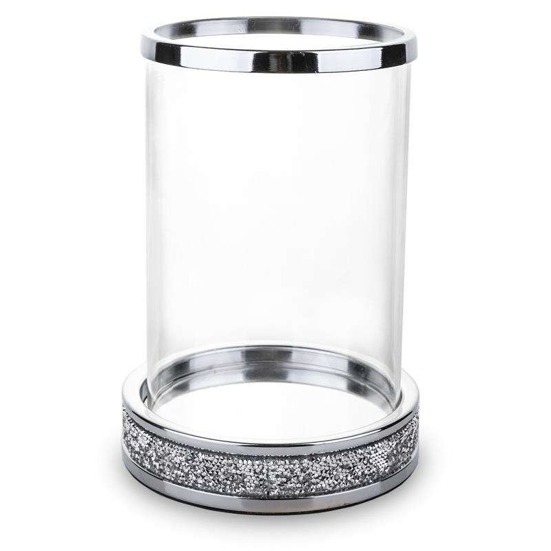 Świecznik Lampion Srebrny Metal Szkło Ozdobny 25cm