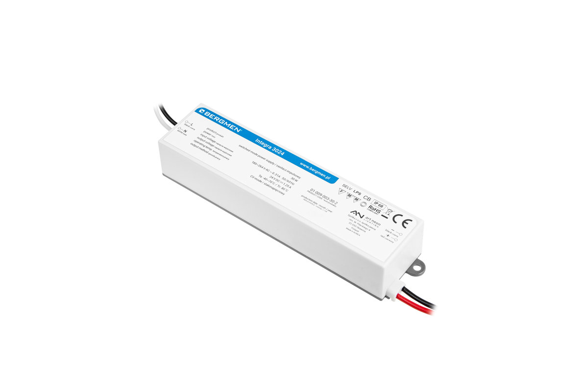 Zasilacz montażowy BERGMEN Integra Slim 3012 / 30W / 12VDC / 2,5A / IP64