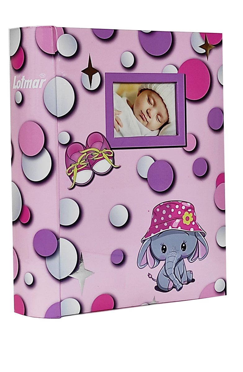 ALBUM DZIECKA dziecięcy szyty na 300 zdjęć 10x15 cm. z opisem BABY DOTS różowy