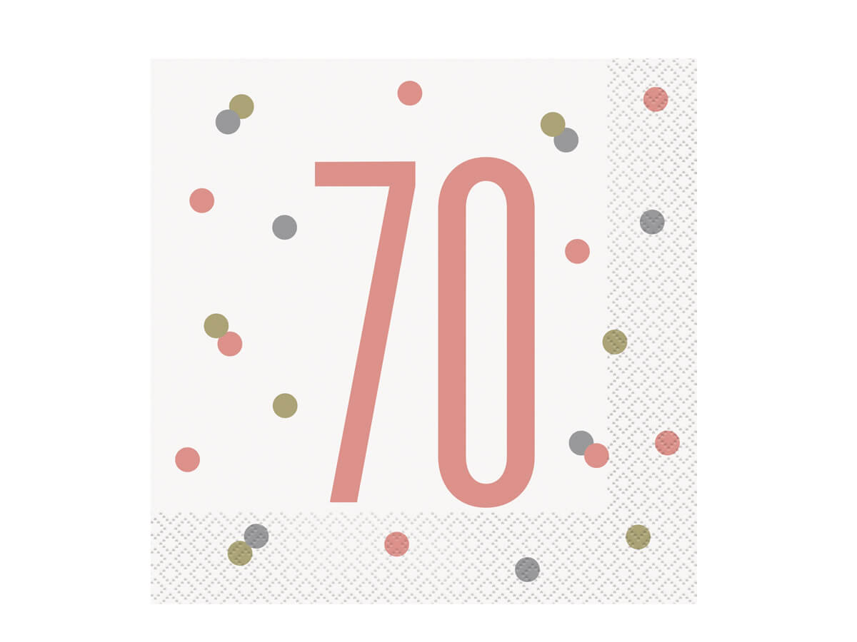 UNIQUE Serwetki różowe złoto na siedemdziesiąte urodziny - 33 cm - 16 szt. U84887