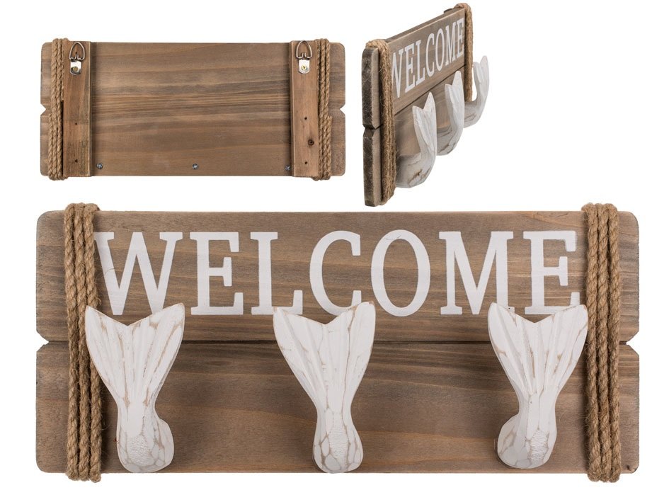 Wieszak OUT OF THE BLUE Welcome ogonki ryb, brązowo-biały, 30x13x5 cm