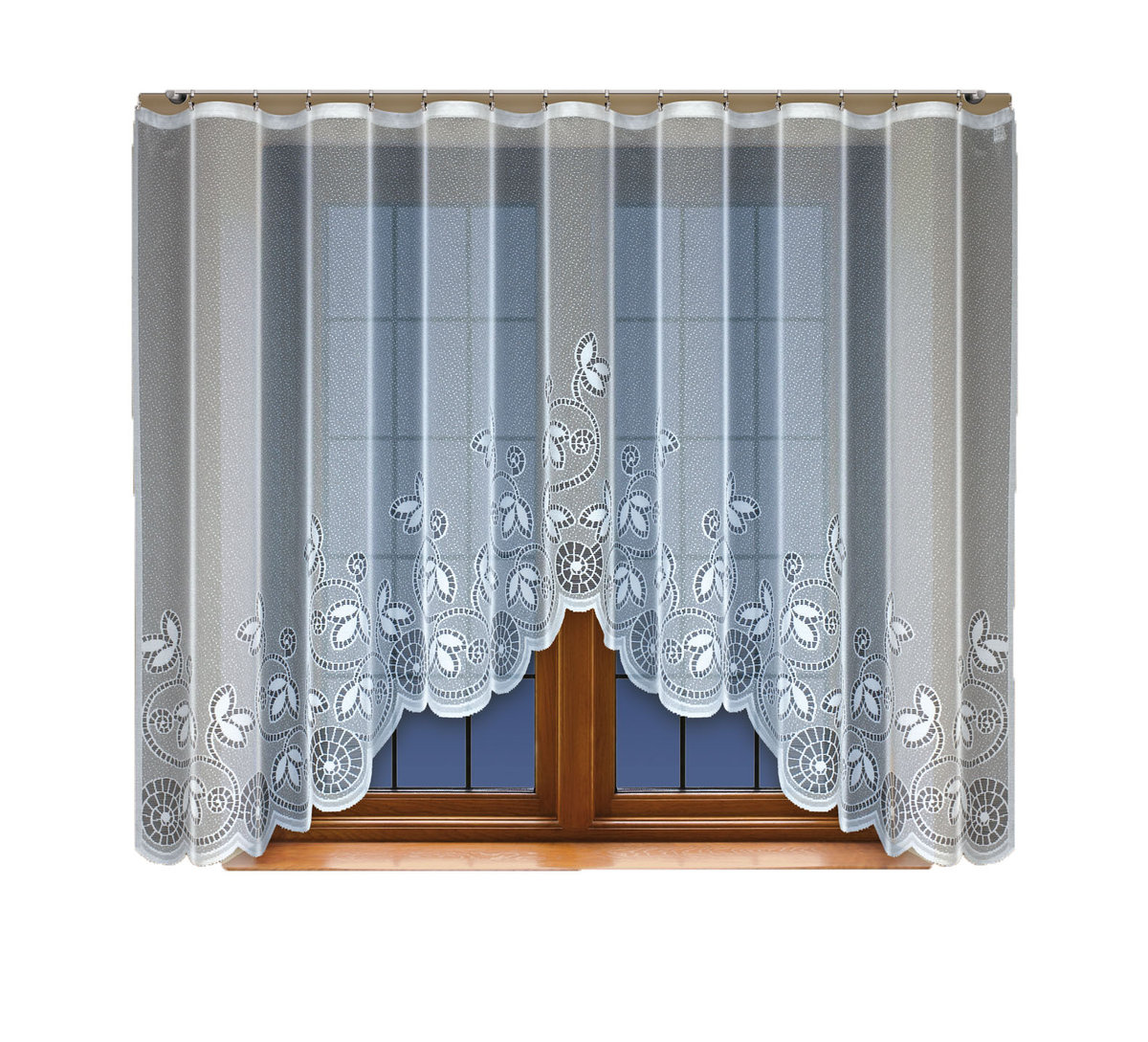 Biała żakardowa firanka z taśmą 242561 150 x 400cm  MONDOMI