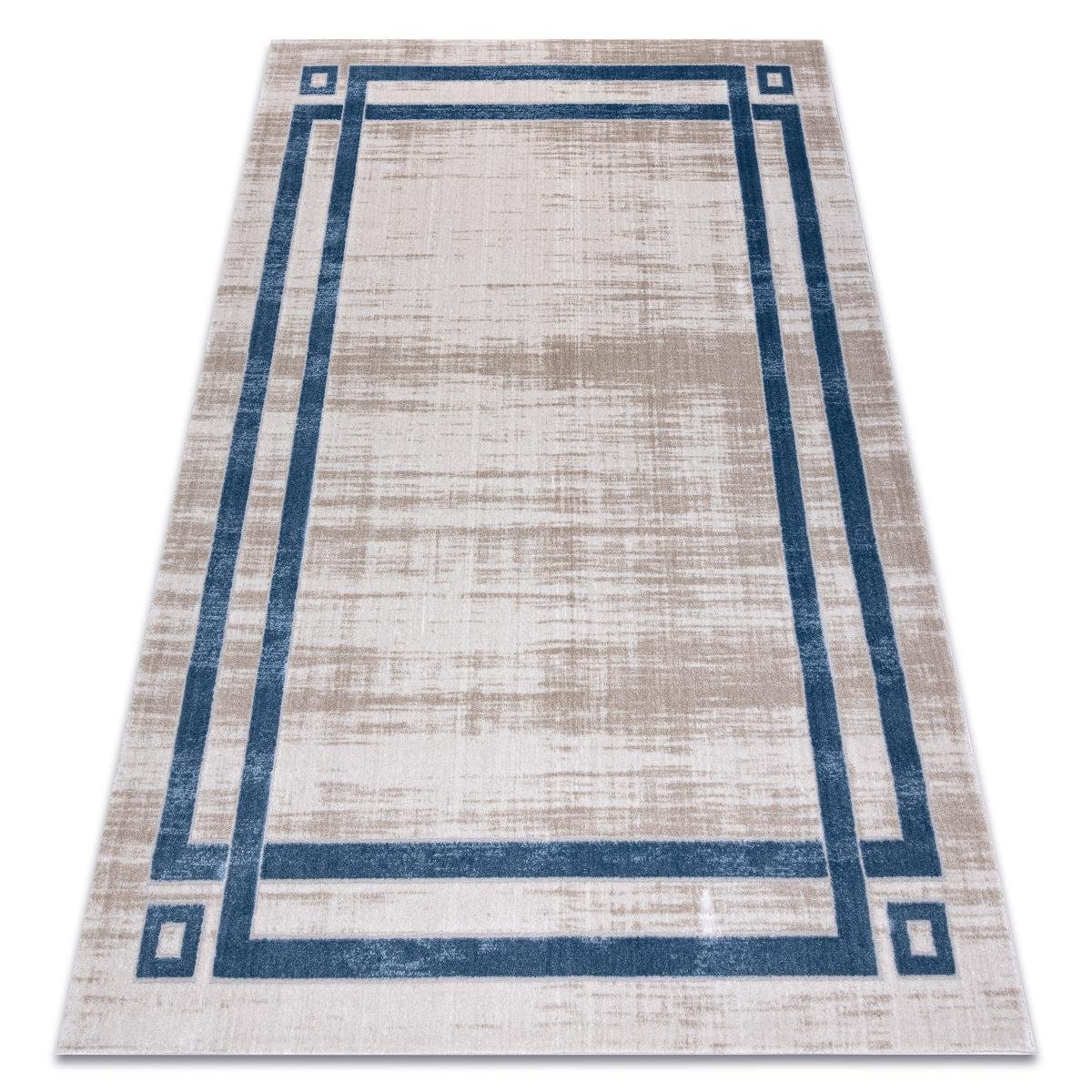 Dywan NOBLE nowoczesny  1539 68 Ramka vintage przecierany - Strukturalny, dwa poziomy runa krem / niebieski, 140x190 cm