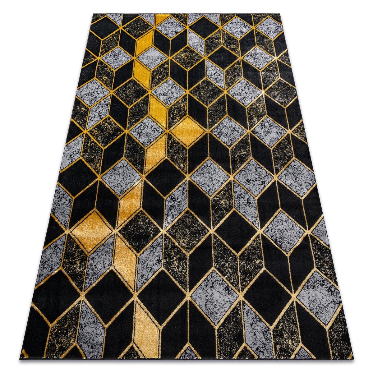 Dywan GLOSS nowoczesny 400B 86 stylowy, glamour, art deco, 3D geometryczny czarny / złoty, 140x190 cm