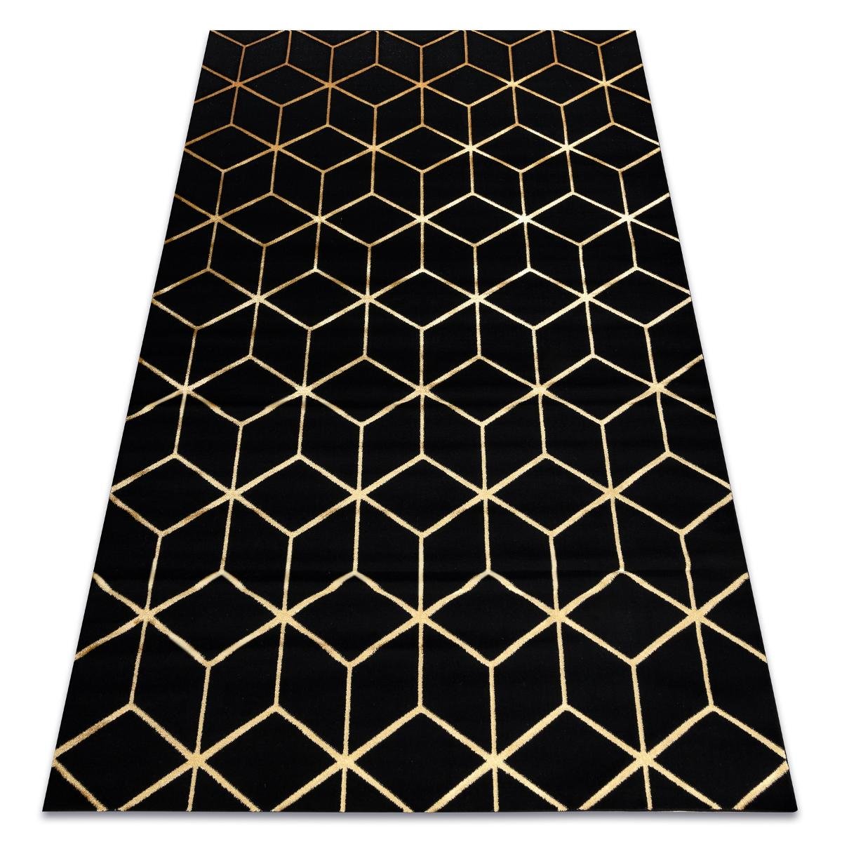 Dywan GLOSS 3D nowoczesny 409C 86 Sześcian, stylowy, glamour, art deco czarny / złoty , 200x290 cm