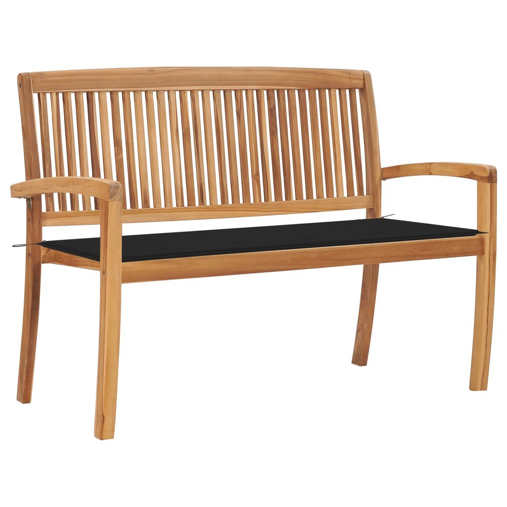 vidaXL Sztaplowana ławka ogrodowa z poduszką, 128,5 cm, drewno tekowe 3063286
