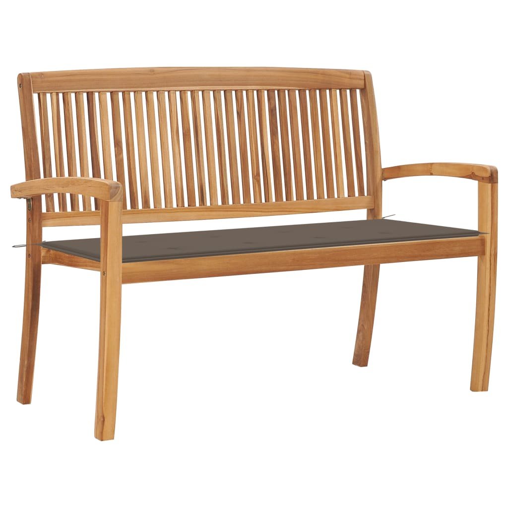 VidaXL Sztaplowana ławka ogrodowa z poduszką, 128,5 cm, drewno tekowe 3063287 VidaXL