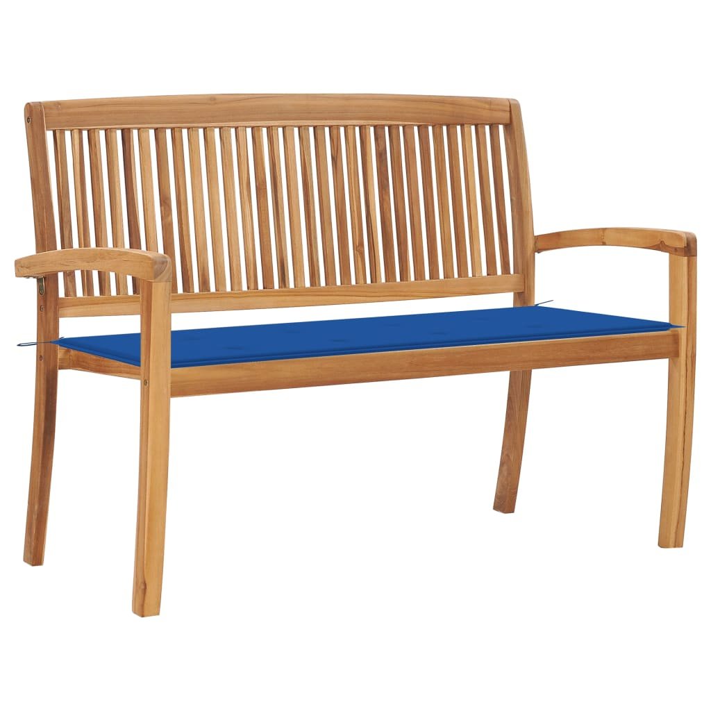 VidaXL Sztaplowana ławka ogrodowa z poduszką, 128,5 cm, drewno tekowe 3063289 VidaXL