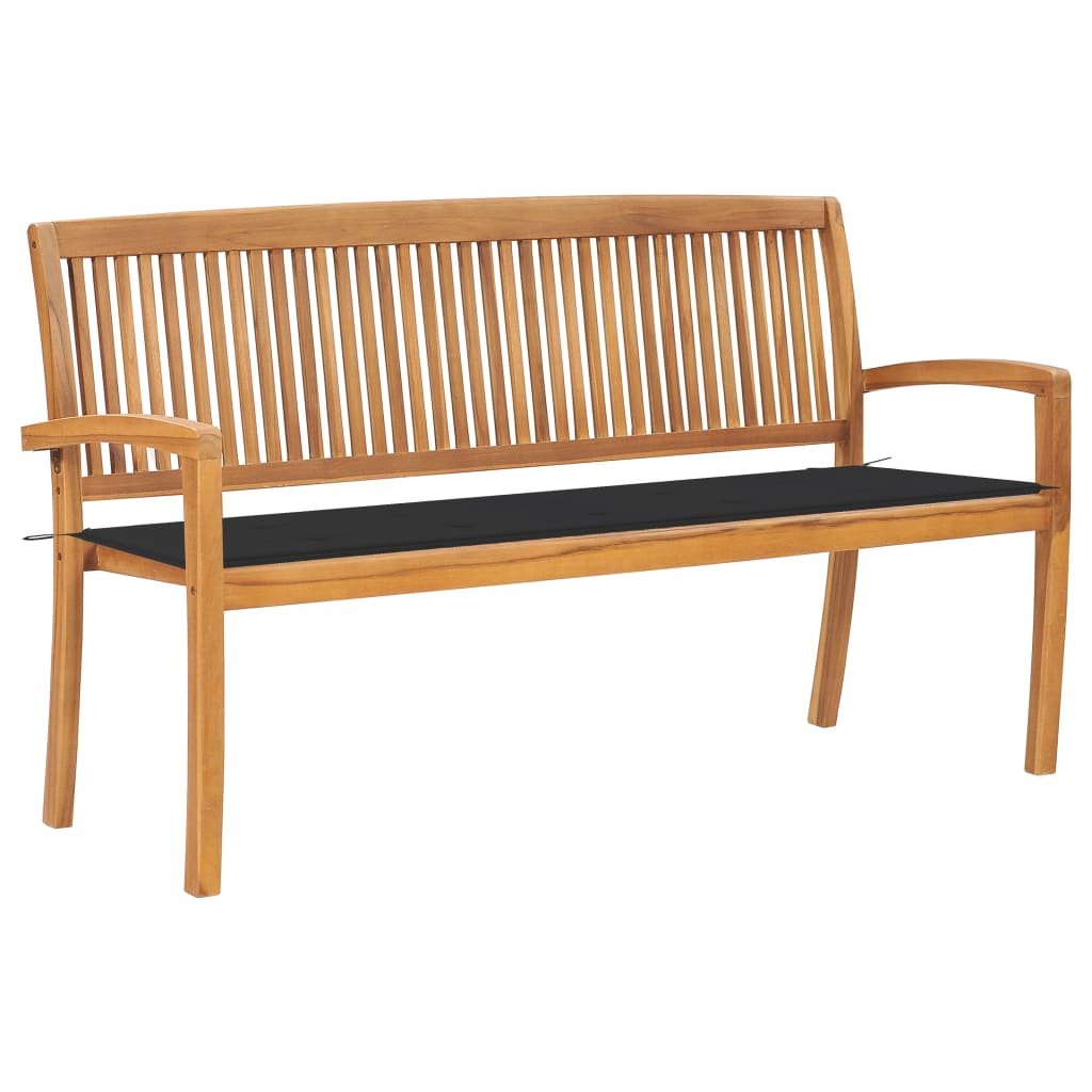 VidaXL Sztaplowana ławka ogrodowa z poduszką, 159 cm, drewno tekowe 3063306 VidaXL