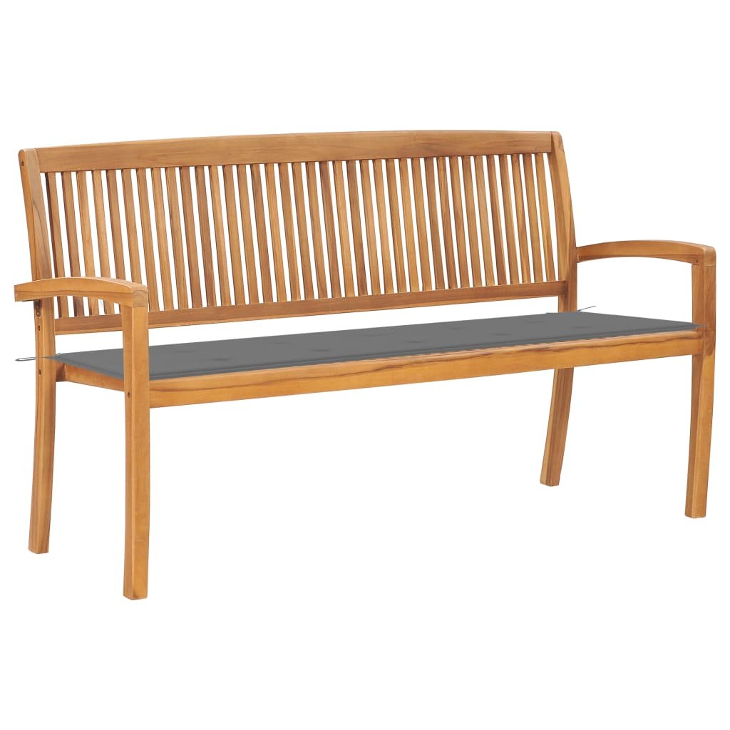 VidaXL Sztaplowana ławka ogrodowa z poduszką, 159 cm, drewno tekowe 3063307 VidaXL