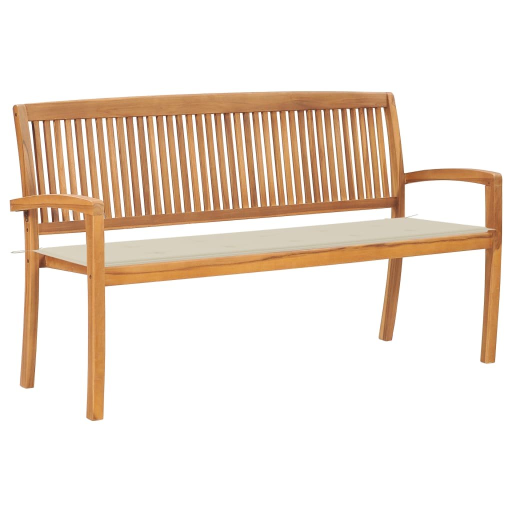 VidaXL Sztaplowana ławka ogrodowa z poduszką, 159 cm, drewno tekowe 3063308 VidaXL