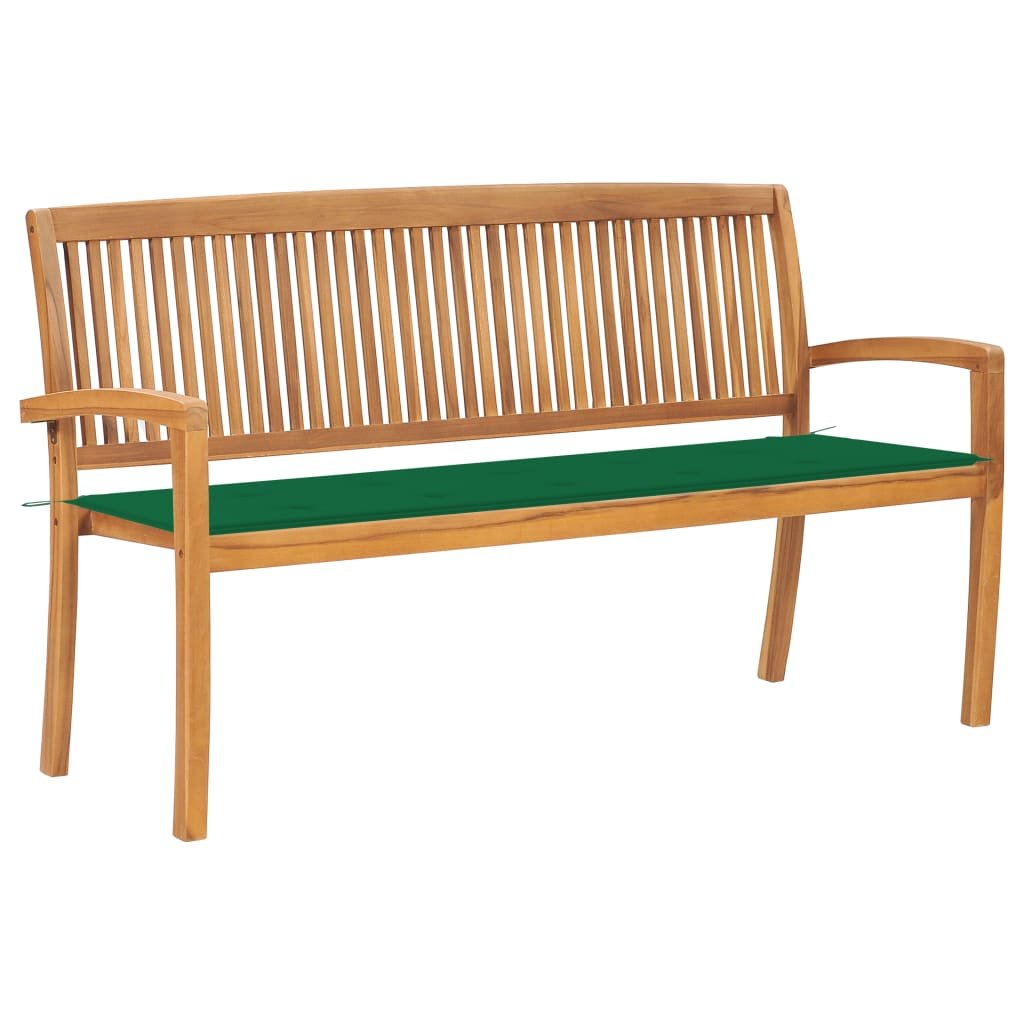 VidaXL Sztaplowana ławka ogrodowa z poduszką, 159 cm, drewno tekowe 3063311 VidaXL