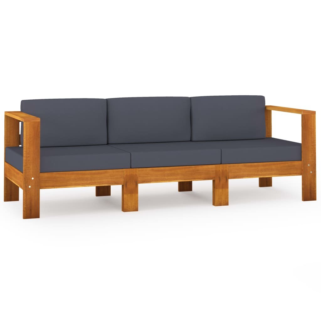 vidaXL 3-osobowa sofa ogrodowa z ciemnoszarymi poduszkami, akacjowa 3057946