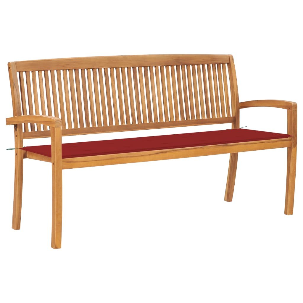 VidaXL Sztaplowana ławka ogrodowa z poduszką, 159 cm, drewno tekowe 3063312 VidaXL